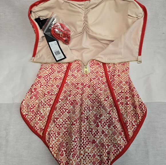 Marc Jacobs Strapless One-Piece Swimsuit (Orange/Cream Size Small) - Picture 5 of 5
